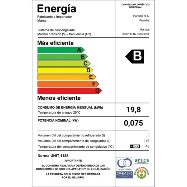 FREEZER PUNKTAL HORIZONTAL PK-HS189 INV 143 LTS. (5857)