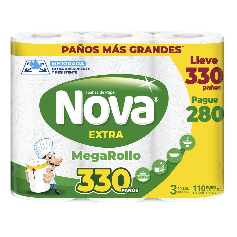 TOALLAS PAPEL P/COCINA NOVA EXTRA 3 UN. 330 PAÑOS (3 X 110) (1357)