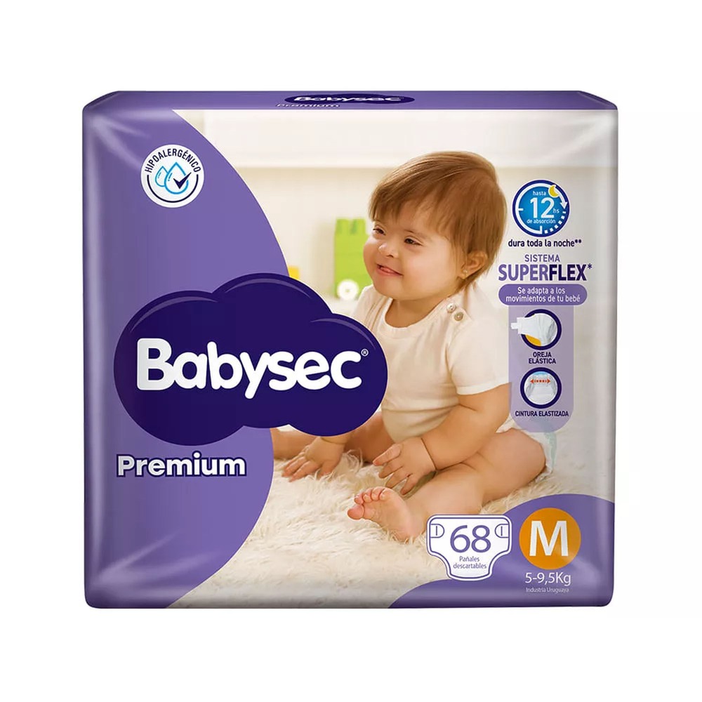 PAÑAL BABYSEC PREMIUM FLEXIPROTECT JUMBO PACK MED. 68 UN.