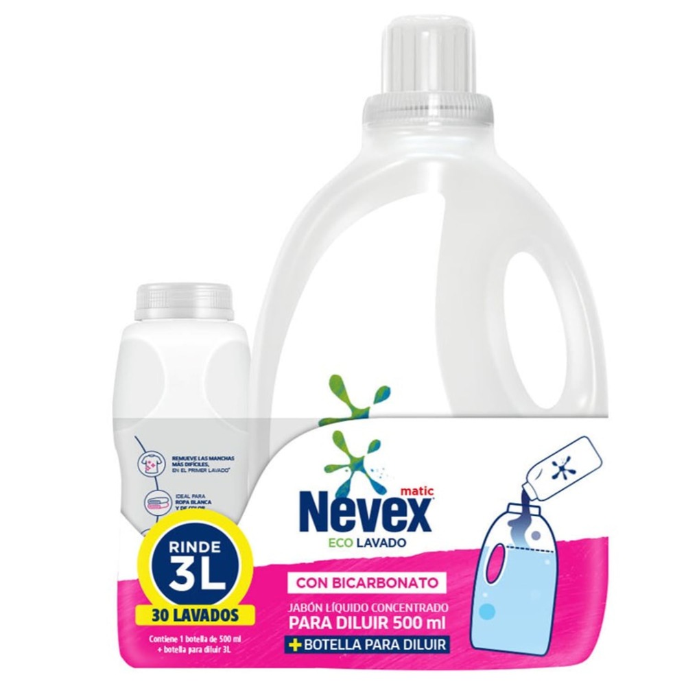 7730755002891 JABON LIQ. NEVEX CONC. P/DILUIR ECO LAV. C/BIC REP. 500+BOT
