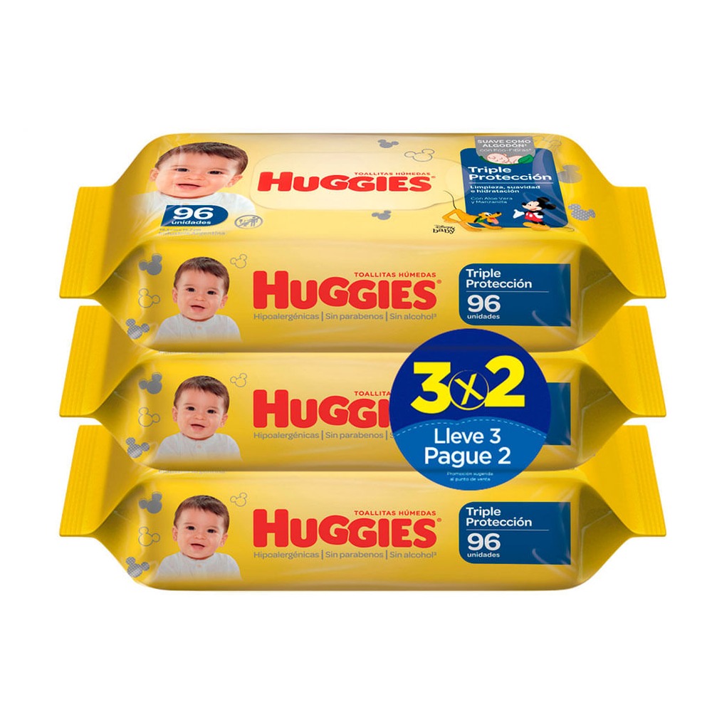 7736550409408 TOALLAS HUMEDAS HUGGIES TRIPLE PROTECCION 96 UN. 3 X 2