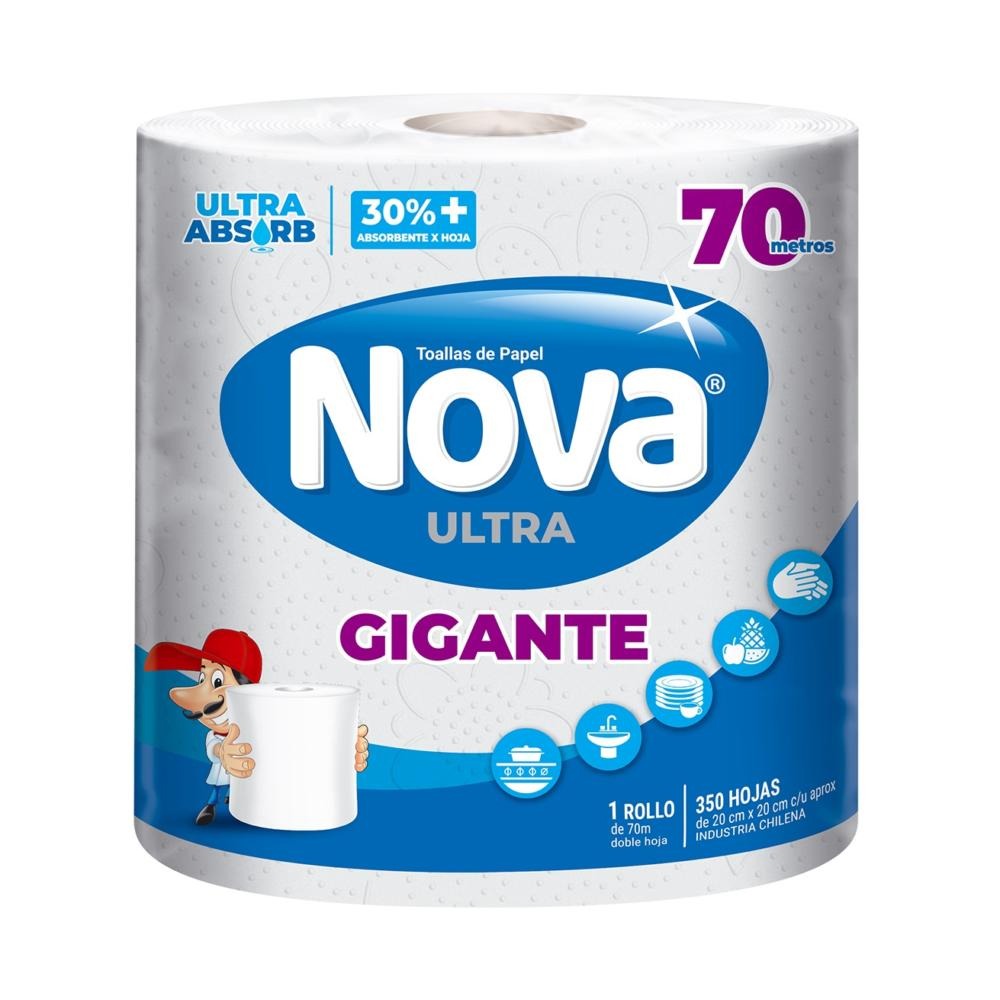 7806500406860 TOALLAS PAPEL P/COCINA NOVA ULTRA GIGANTE 70 M. 350 H/20X20 CM. (1339)
