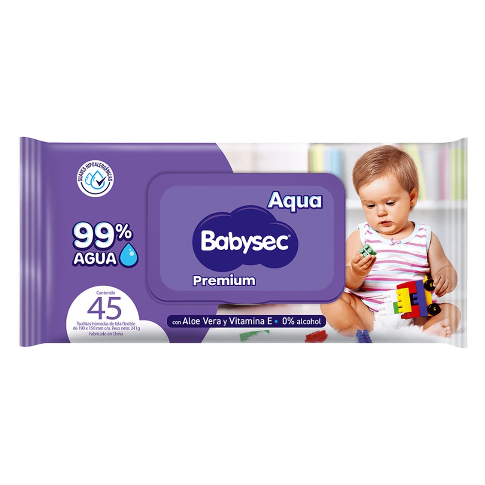 TOALLAS HUMEDAS BABYSEC PREMIUM 99% AGUA 45 UN. (9922)