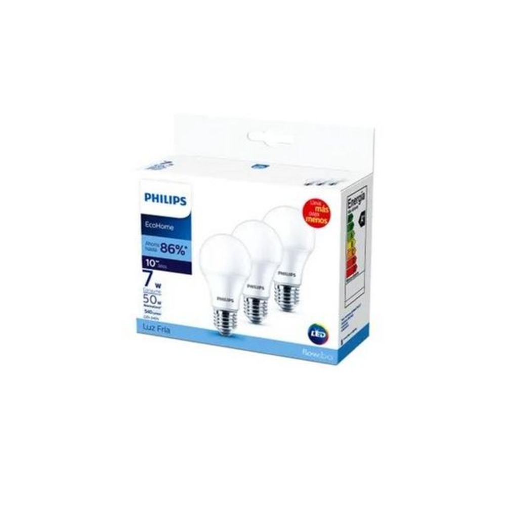 LAMPARA PHILIPS LED ECOHOME PACK X 3 UN.  7 W FRIA (65979)