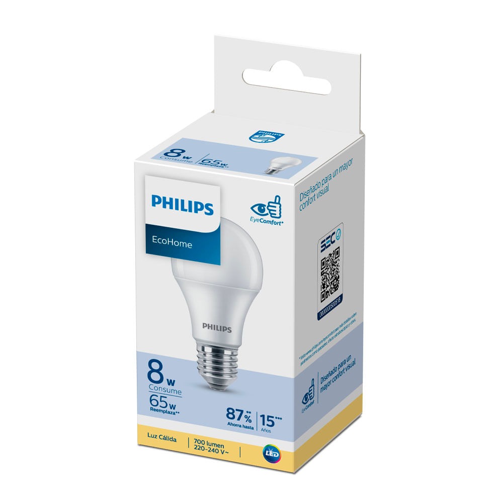 8720169305342 LAMPARA PHILIPS LED ECOHOME 8 W E27 CALIDA (67457)