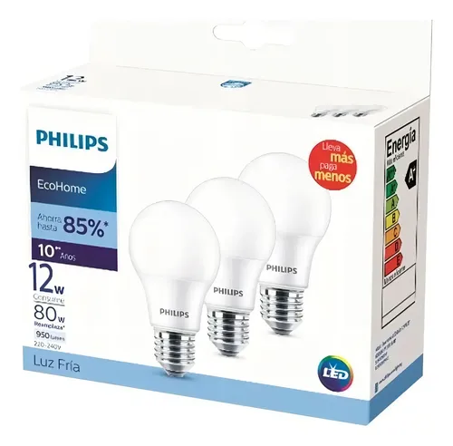 LAMPARA PHILIPS LED ECOHOME PACK X 2 UN. 12 W FRIA (65982)